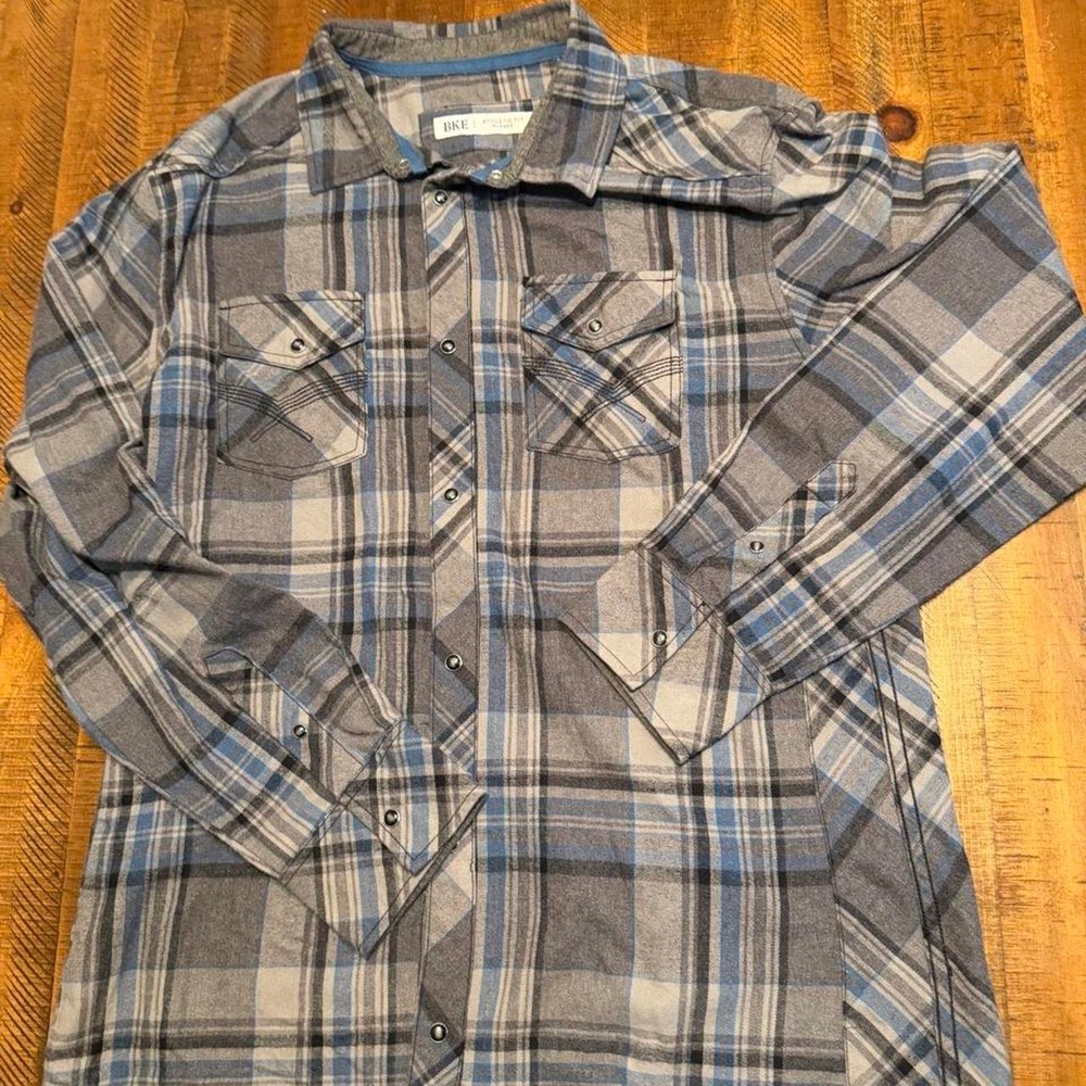 BKE Buckle Athletic Fit Men's XL Plaid Long Sleeve Button-Up Shirt Black Snaps